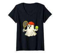 Womens Funny Ghost Tennis Player Halloween Tennis Trainer Coach V-Neck T-Shirt