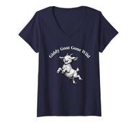 Women's Funny Giddy Goat Vintage Engraving Style Joyful Leaping Goat V-Neck T-Shirt