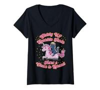 Womens Funny Giddy Up Farts Chaos Spread Unicorn Black Cat V-Neck T-Shirt