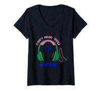 Womens Funny Gift For Gamers Can't Hear You I'm Gaming For Kids V-Neck T-Shirt