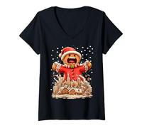 Womens Funny Gingerbread Cookie with Santa Hat Christmas Parody V-Neck T-Shirt
