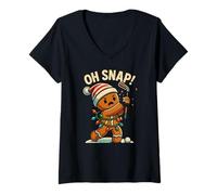 Womens Funny Gingerbread Man with Broken Golf Club and Lights V-Neck T-Shirt