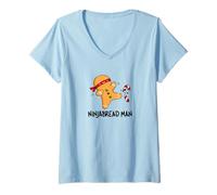 Womens Funny Gingerbread Ninjabread Man, Sweet Cookie Baking Lovers V-Neck T-Shirt