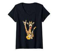 Women's Funny Giraffe Rock Music Sunglasses Guitar Vibe Design V-Neck T-Shirt