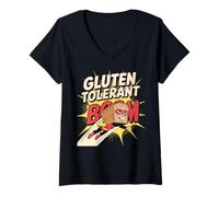Womens Funny Gluten Tolerance Bread Gluten Tolerant V-Neck T-Shirt