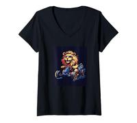 Womens Funny Go Kart Lion Ready for a Fast Ride V-Neck T-Shirt