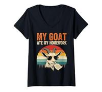 Womens Funny Goat Ate My Homework Vintage Farm Animal Retro Humor V-Neck T-Shirt