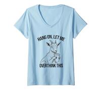 Women's Funny Goat Iced Coffee Hang On Let Me Overthink This V-Neck T-Shirt