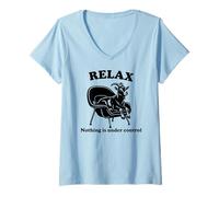 Women's Funny Goat Relax Nothing is Under Control V-Neck T-Shirt