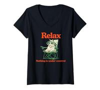 Women's Funny Goat Relax Nothing is Under Control V-Neck T-Shirt