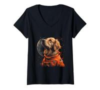 Womens Funny Golden Retriever Lovers Dog Astronaut in The Space V-Neck T-Shirt