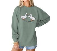 Womens Funny Goose Bumps Sweatshirt Cute Duck Animal Pun Pullover Crewneck Fall Winter Gift Shirt, Green, Large