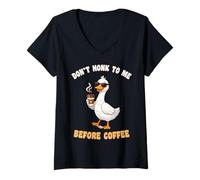 Women's Funny Goose Coffee Lover for Caffeine Fans Cute Humor V-Neck T-Shirt