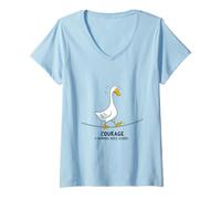 Women's Funny Goose Courage Honking While Scared Tightrope Walker V-Neck T-Shirt