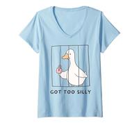 Womens Funny Goose Got Too Silly Behind Bars Goose Toddlers Kids V-Neck T-Shirt