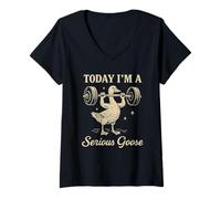 Womens Funny Goose Gym geese - Today I’m a Serious Goose” Workout V-Neck T-Shirt