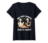 Women's Funny Goose Therapy Session Design and Then I Honked V-Neck T-Shirt
