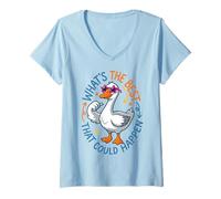 Women's Funny Goose What's The Best that Could Happen Optimism V-Neck T-Shirt