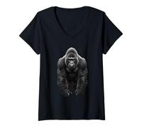 Women's Funny Gorilla Jungle Wildlife Nature Power Animal Art V-Neck T-Shirt