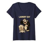 Womens Funny Gorilla Laundry Holder Retro Chimpanzee Cartoon Monkey V-Neck T-Shirt