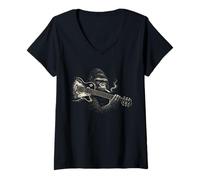 Women's Funny Gorilla Smoking Playing Guitar, Rock'n Roll Music V-Neck T-Shirt