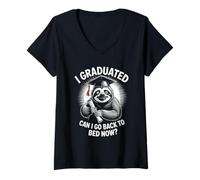 Womens Funny Graduation Tee I Graduated Can I Go Back To Bed Now? V-Neck T-Shirt