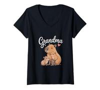 Women's Funny Grandma Capybara Saying Cute Animal Lover V-Neck T-Shirt