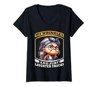 Womens Funny Grandma Quote About Wrinkles and Laughter Lines V-Neck T-Shirt