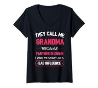 Womens Funny Grandma Shirt, Grandma Partner In Crime V-Neck T-Shirt