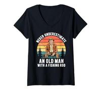 Womens Funny Grandpa Fishing Legend Retired Fisherman Old Man Dad V-Neck T-Shirt