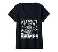 Womens Funny Grandpa Gifts My Favorite People Call Me Grumps Gifts V-Neck T-Shirt