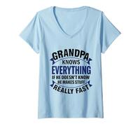 Womens Funny Grandpa Knows Everything - Makes Stuff Up Really Fast V-Neck T-Shirt