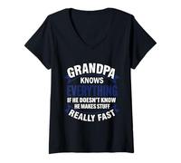 Womens Funny Grandpa Knows Everything - Makes Stuff Up Really Fast V-Neck T-Shirt