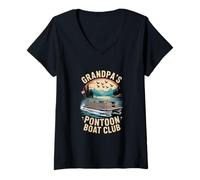 Womens Funny Grandpa Pontoon Boat Captain V-Neck T-Shirt