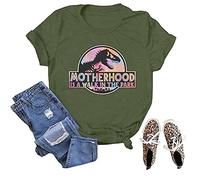 Women's Funny Graphic Motherhood is Walk in The Park Letter Print Crew Neck T-Shirt ArmyGreen