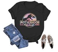 Women's Funny Graphic Motherhood is Walk in The Park Letter Print Crew Neck T-Shirt Black