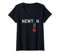 Womens Funny Gravity Apple | Isaac Newton Laws of Physics & Math V-Neck T-Shirt