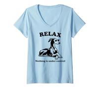 Women's Funny Greyhound Relax Nothing is Under Control V-Neck T-Shirt