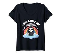 Womens Funny Grim Reaper Have A Nice Die Creepy Cute Kawaii V-Neck T-Shirt