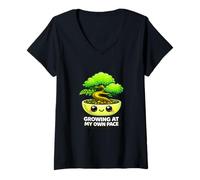 Women's Funny Growing At My Own Pace Bonsai Tree Kawaii Plant Lover V-Neck T-Shirt