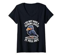Womens Funny Grumpy Bird I Don’t Have A Screw Loose Humor Women Men V-Neck T-Shirt