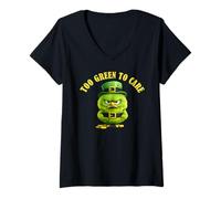 Women's Funny Grumpy-Cat, Too Green to Care St Patrick’s Day Chicks V-Neck T-Shirt