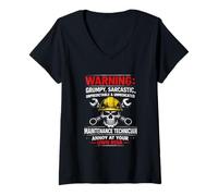 Women's Funny Grumpy Maintenance Technician Annoy at Your Own Risk V-Neck T-Shirt