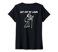 Womens Funny Grumpy Old Man Get Off My Lawn For Seniors V-Neck T-Shirt