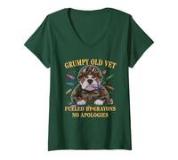 Women's Funny Grumpy Old Vet Crayons Fueled NO Apologies MRE Eater V-Neck T-Shirt
