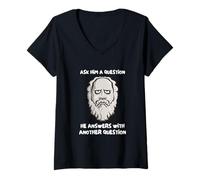 Womens Funny Grumpy Socrates with Sarcastic Philosophy V-Neck T-Shirt