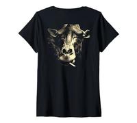 Women's Funny Grunge Cigarette Giraffe Portrait Smoking Art On Back V-Neck T-Shirt
