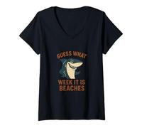 Womens Funny Guess What Week It is Beaches Joke Shark Lover Humor V-Neck T-Shirt