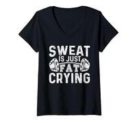 Women's Funny Gym Workout Body Builder Sweat is Just Fat Crying V-Neck T-Shirt