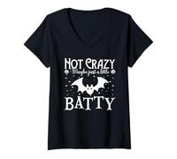 Womens Funny Halloween Costume Not Crazy Maybe Just A Little Batty V-Neck T-Shirt